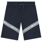Younger Boys Navy Blue Logo Shorts, 2, hi-res