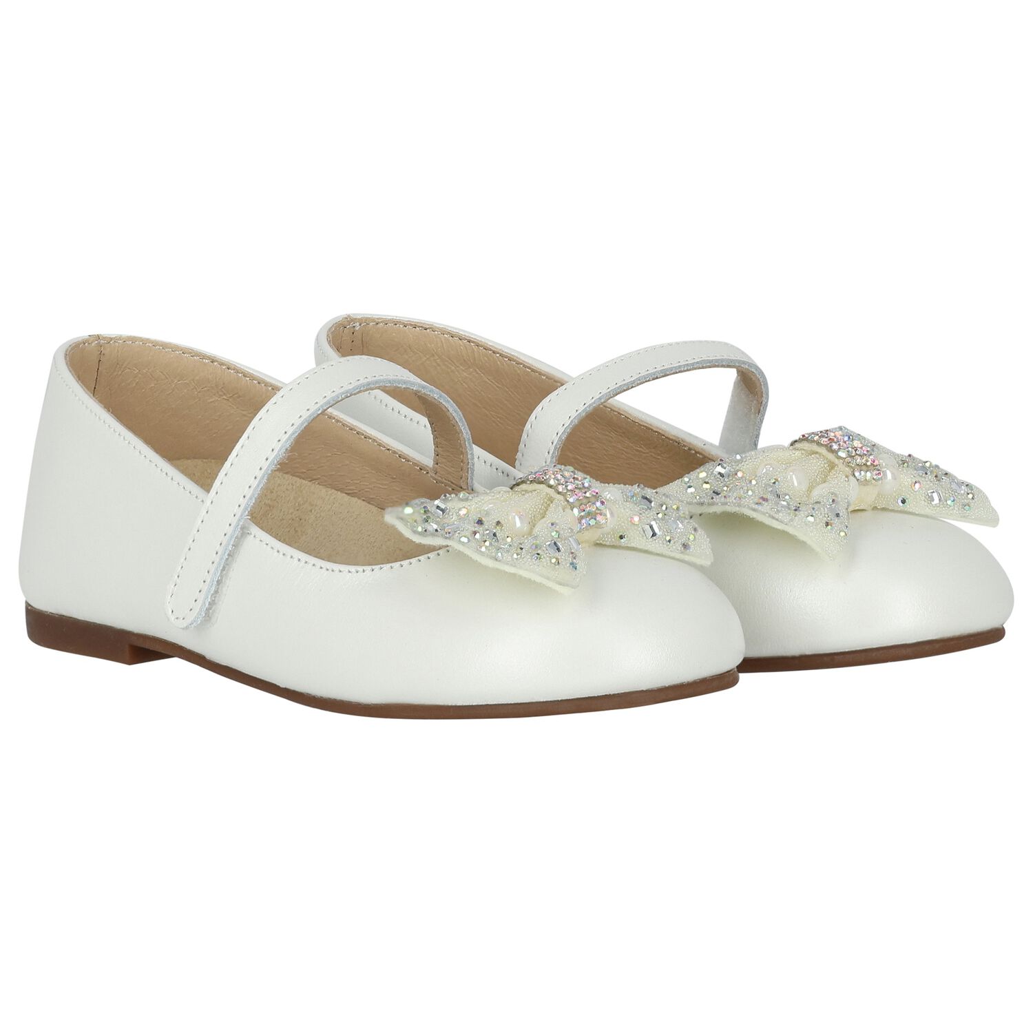Girls Ivory Ballerina Diamante Shoes, 1, hi-res image number null
