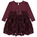 Girls Burgundy Red Tulle Roses Dress, 1, hi-res
