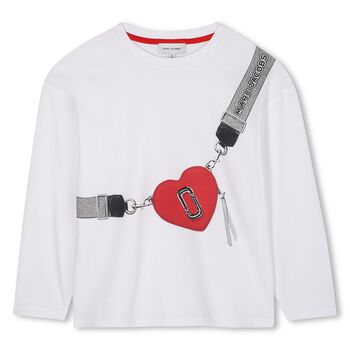 Girls White Logo Heart Bag Long Sleeve Top