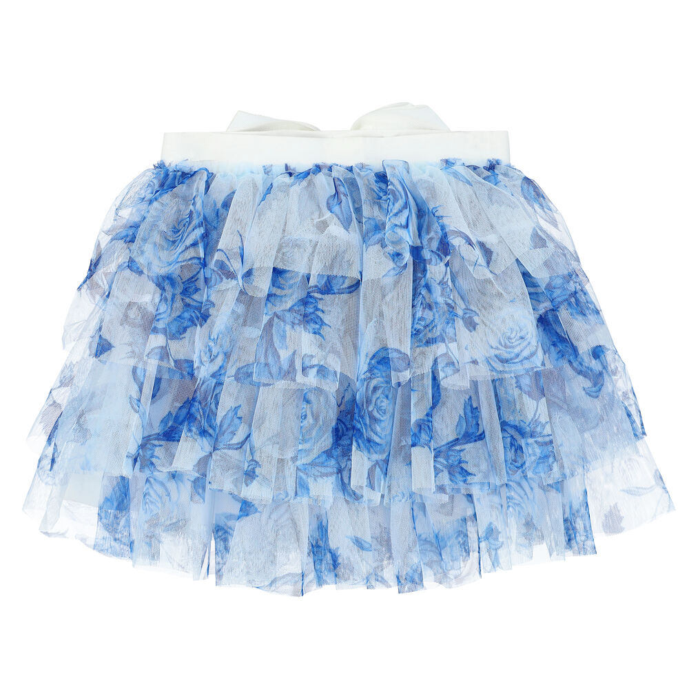 PHK-I1E705 BLUE FLORAL TULLE SKIRT main image 0