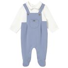 Baby Boys Blue & Ivory Dungaree Babygrow, 1, hi-res