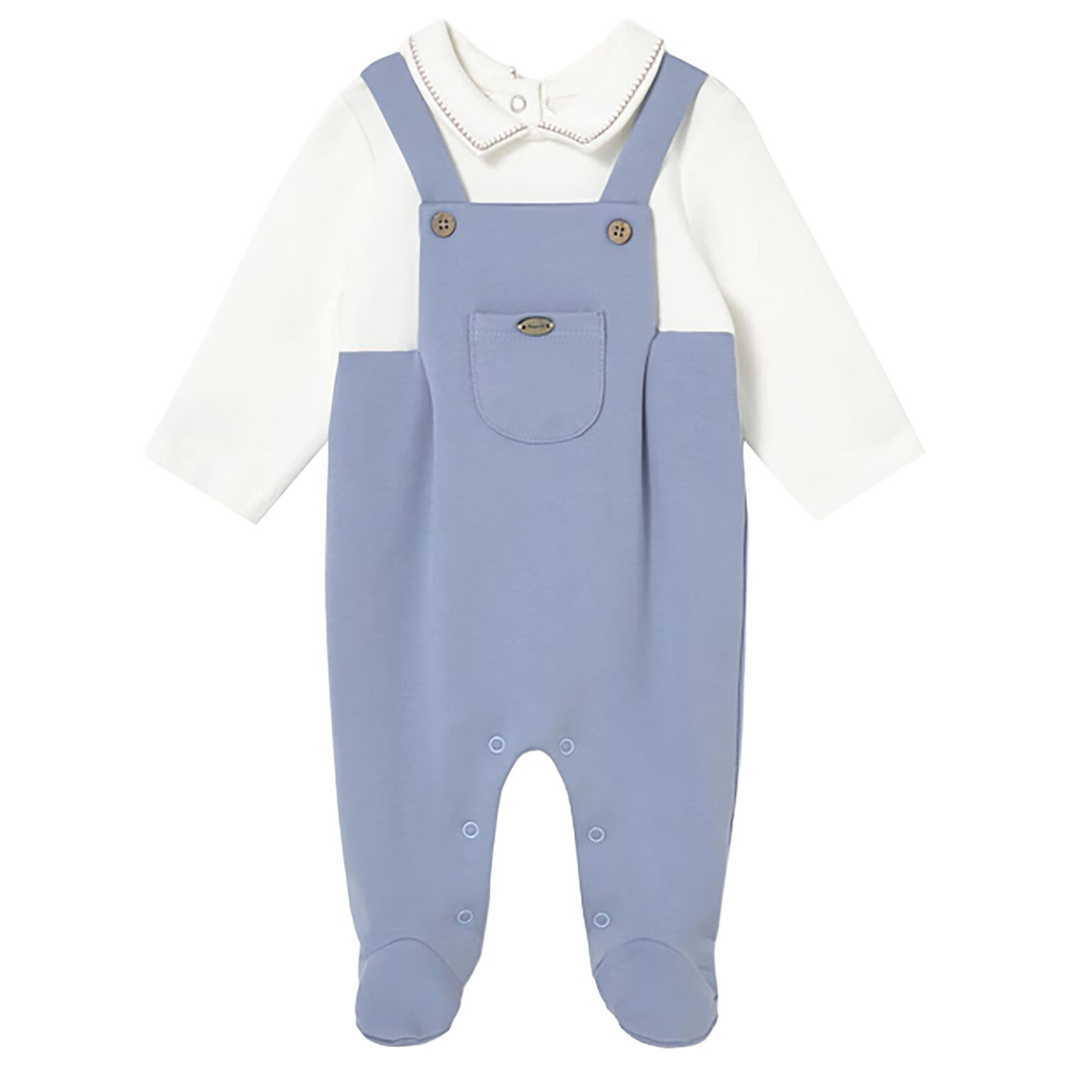 Baby Boys Blue & Ivory Dungaree Babygrow, 1, hi-res
