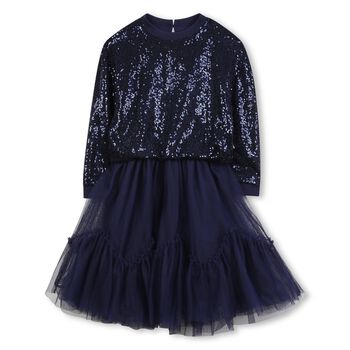 BILLIEBLUSH Girls Navy Blue Embellished Tulle Dress, 1 Girls Navy Blue Embellished Tulle Dress