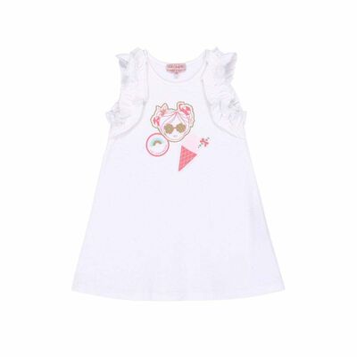 Younger Girls White Cotton Dress