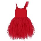 Younger Girls Red Ruffled Tulle Dress Set, 1, hi-res