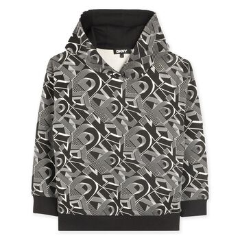 Boys Black & White Logo Hooded Top