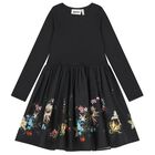 Girls Black Pleated Floral Dress, 2, hi-res