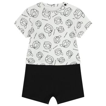 Baby Boys White & Black Ikonik Romper