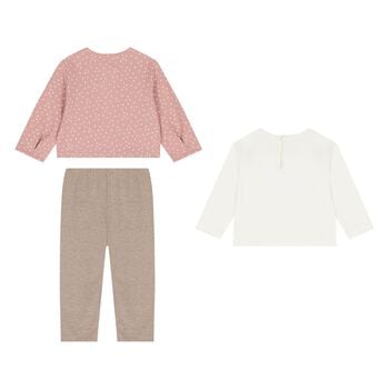 Younger Girls Ivory, Beige & Pink Floral Leggings Set