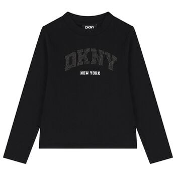 Girls Black Embellished Logo Long Sleeve Top