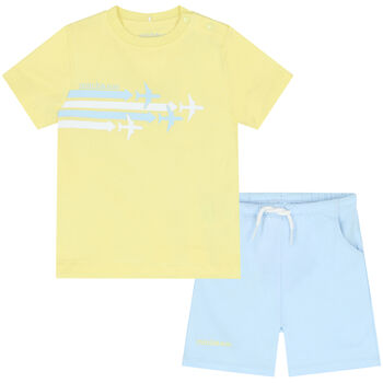 Boys Yellow & Blue Logo Short Set
