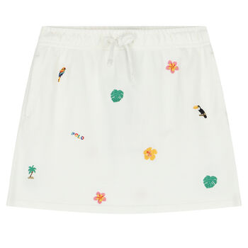 Girls White Embroidered Skirt