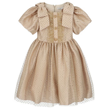 Girls Gold Glitter Polka Dot Dress