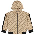 Girls Beige Logo Hooded Zip Up Top, 1, hi-res