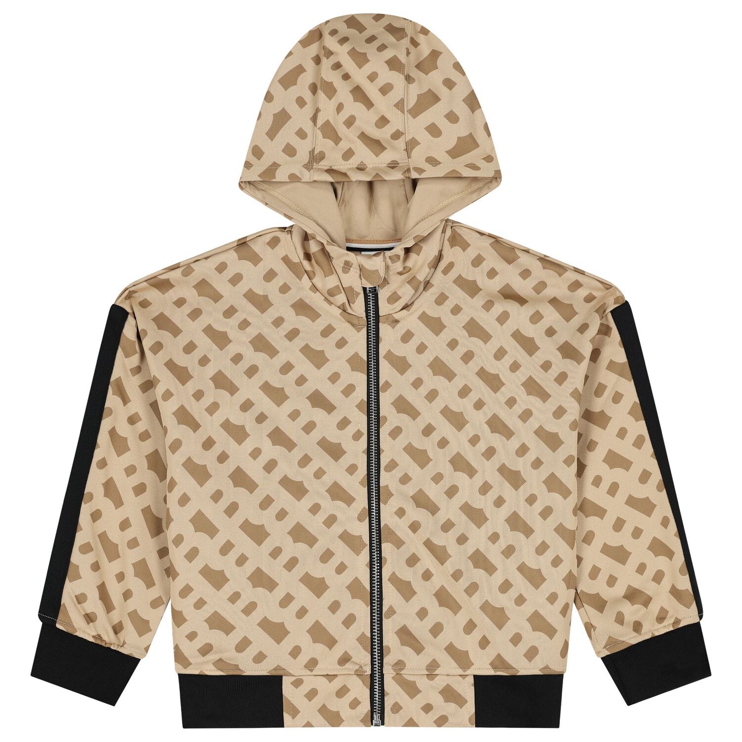 Girls Beige Logo Hooded Zip Up Top, 1, hi-res image number null