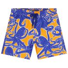 Boys Blue & Orange Octopus Swim Shorts, 1, hi-res