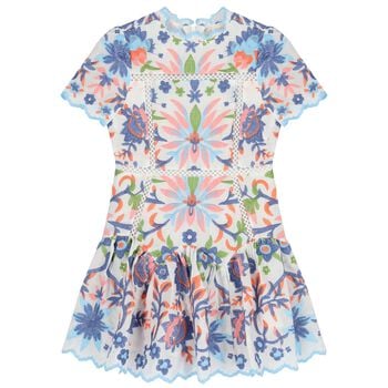Girls Multi-Coloured Embroidered Floral Dress