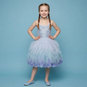 Girls Blue Sequin Tulle Dress