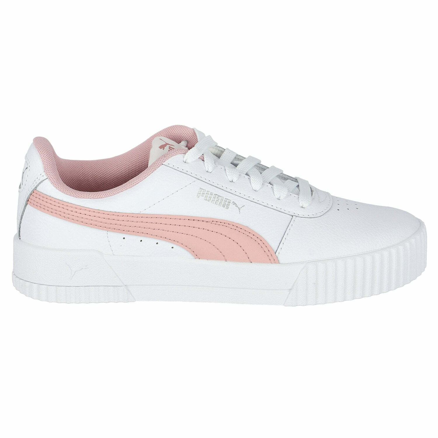 Girls White & Pink Logo Trainers, 1, hi-res