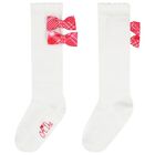 Girls White Bows Socks, 1, hi-res