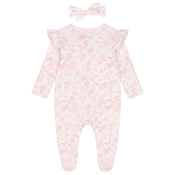 Baby Girls White & Pink Floral Babygrow Gift Set