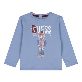 Baby Boys Blue Teddy Bear Logo Long Sleeve Top