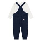 Baby Boys Navy Blue Logo Teddy Bear Dungaree Set, 1, hi-res