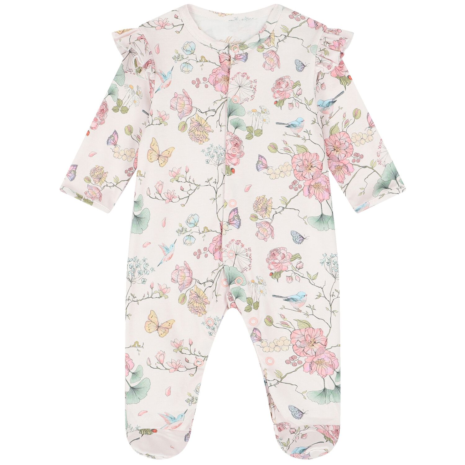 Baby Girls Pink Floral Ruffled Babygrow, 1, hi-res image number null