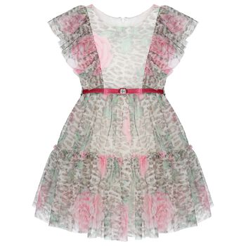 Girls Beige & Pink Rose Tulle Dress
