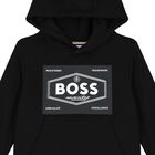 Boys Black Logo Hooded Top, 1, hi-res