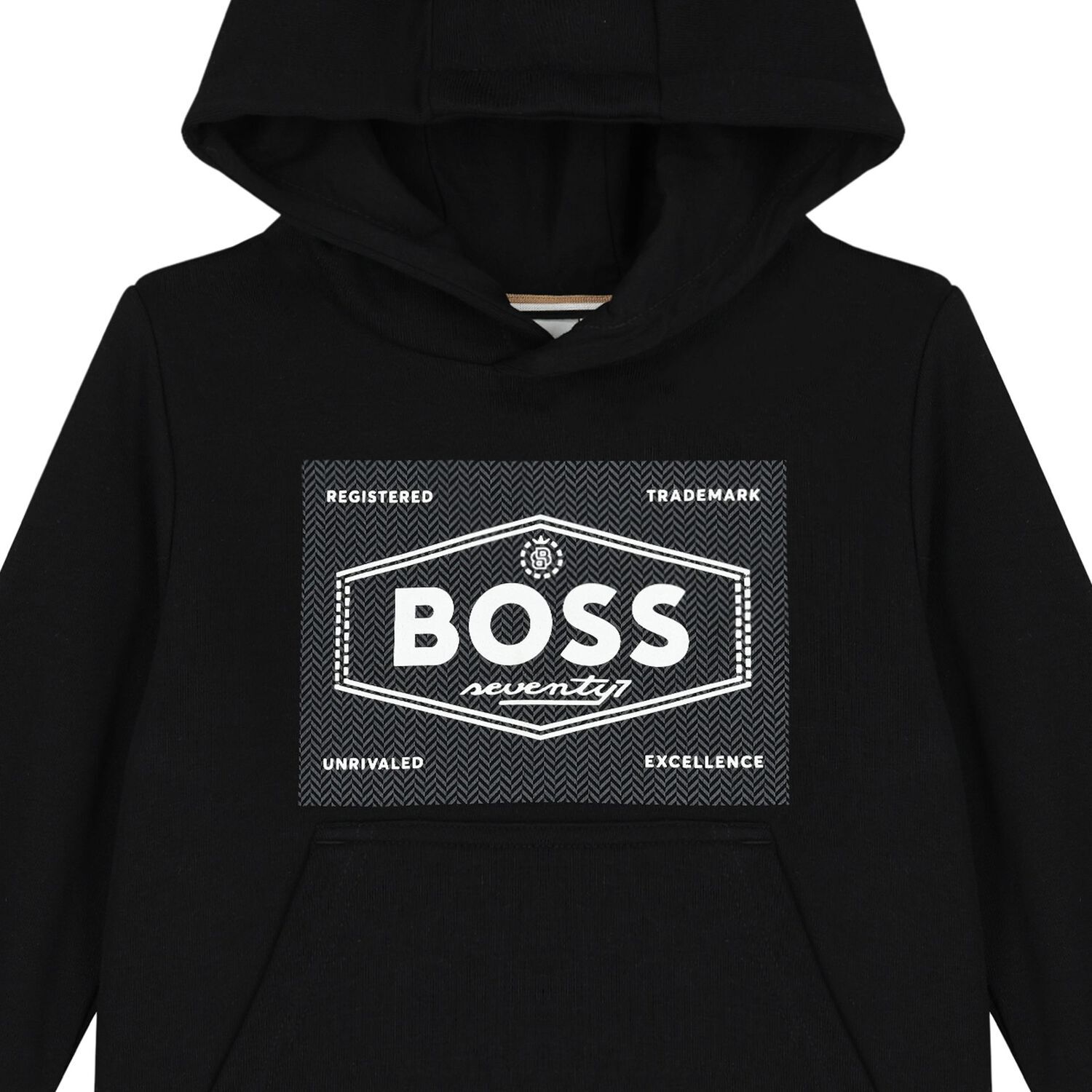 Boys Black Logo Hooded Top, 1, hi-res