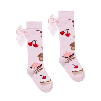 Girls Pink Satin Bow Socks