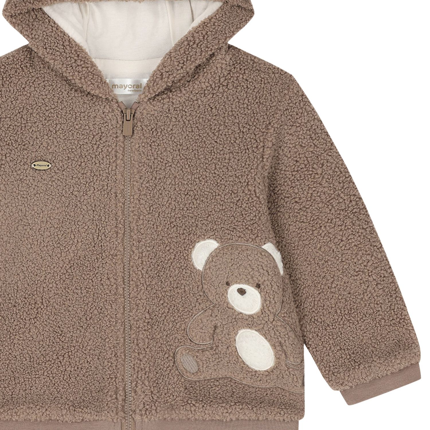 Beige Teddy Bear Hooded Zip Up Top, 1, hi-res image number null