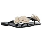 Girls Black & Beige Logo Flower Flip Flops, 2, hi-res