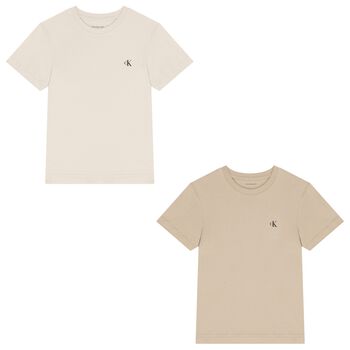 Calvin Klein Boys Ivory & Beige Logo T-Shirt ( 2-Pack ), 12 Boys Ivory & Beige Logo T-Shirt ( 2-Pack )