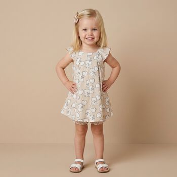 Baby Girls Beige Heart & Bear Dress Set