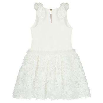 Girls White Tulle & Satin Flower Dress