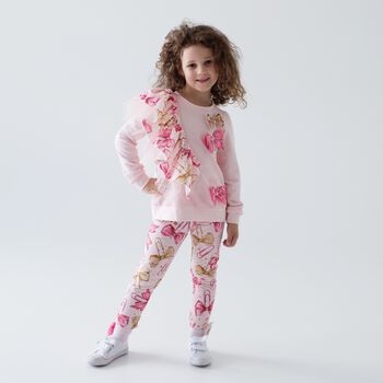 Girls Pink Bow Leggings