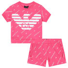 Girls Pink Logo Shorts Set, 1, hi-res