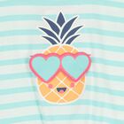 Girls White & Green Striped T-Shirt, 1, hi-res