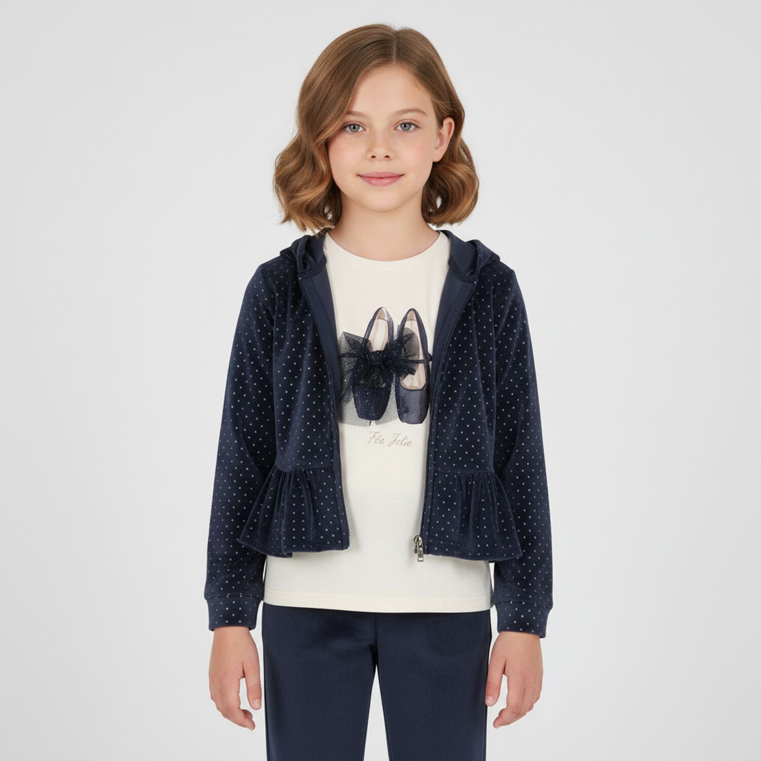 Girls Navy Blue Velour Tracksuit Set  ( 3 Piece ), 1, hi-res