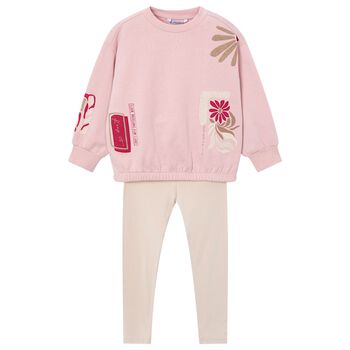 Girls Pink & Beige Floral Leggings set