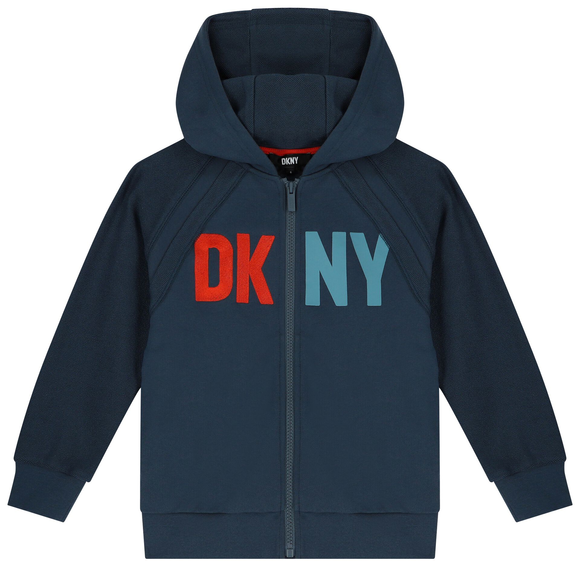 DKNY Boys Blue Logo Hooded Zip Up Top Junior Couture