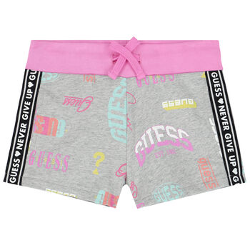 Girls Grey & Pink Logo Shorts