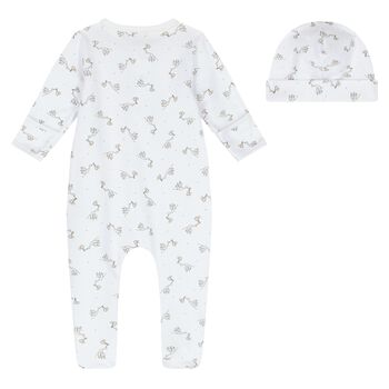 Baby White and Grey Stork Print Babygrow Set
