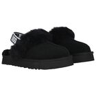 Girls Black Funkette Suede Slippers, 1, hi-res
