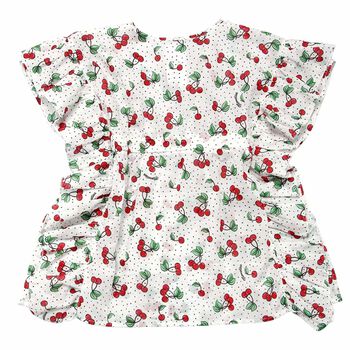 Girls White & Red Cherry Print Beach Dress