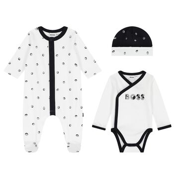 Baby Boys White & Black Logo Babygrow Gift Set
