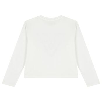 Girls White Embellished Logo Long Sleeve Top